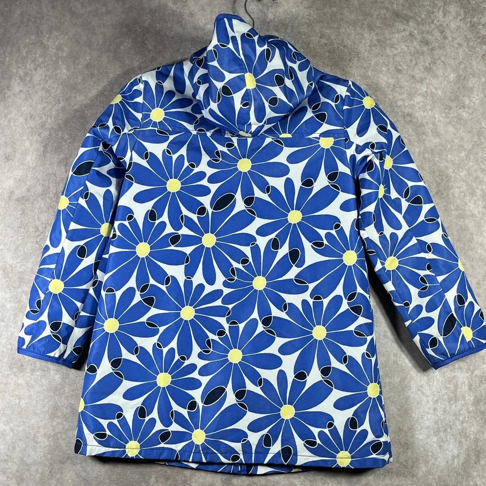 Gymboree Shower‎ Flower Raincoat Jacket Girls Medium 7-8 Blue Floral Hooded